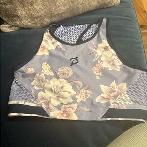 Peloton Floral High-Neck Sports Bra in Lavender and Cream